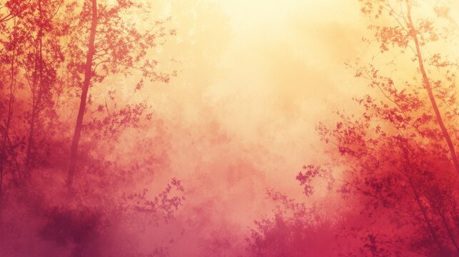 Enigmatic Red Forest Silhouette at Dawn - Abstract Autumnal Background