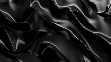 Obraz premium Abstract Black Silk Drape, Elegant Dark Fabric Waves