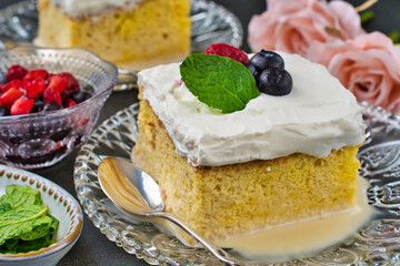 メキシコのスイーツ パステル・デ・トレス・レチェス(3種のミルクのケーキ)  Mexican sweets Pastel de Tres Leches( Mexican Tres Leches Cake,Tres Leches Cake,Three Milk Cake, 3 Milk Cake)