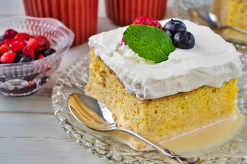 メキシコのスイーツ パステル・デ・トレス・レチェス(3種のミルクのケーキ)  Mexican sweets Pastel de Tres Leches( Mexican Tres Leches Cake,Tres Leches Cake,Three Milk Cake, 3 Milk Cake)