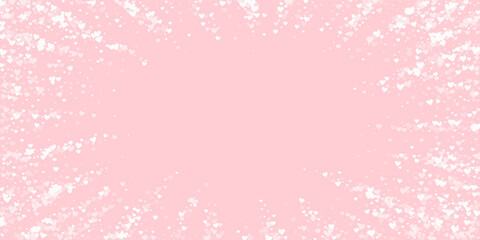 White hearts scattered on pink background.