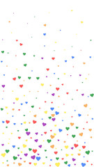 Rainbow colored scattered hearts. LGBT valentine
