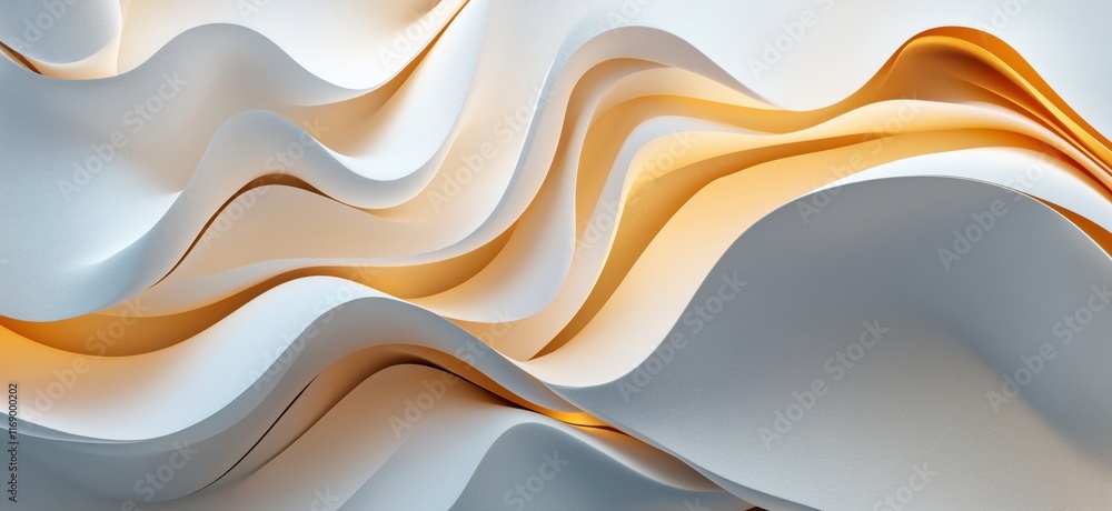 Poster abstract wavy patterns in soft white and orange hues creating a dynamic visual flow and texture, cop