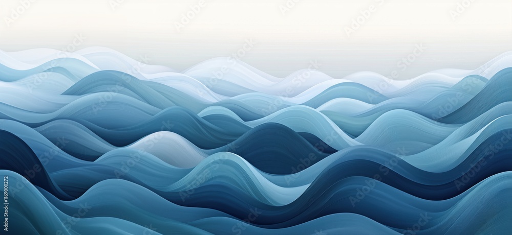 Poster abstract ocean waves in shades of blue, flowing curves and smooth gradients create a serene and calm