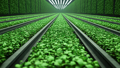 Obraz premium Indoor aerial view of sustainable hydroponic farming for urban food security innovation