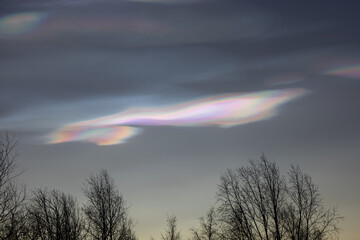Polar stratospheric cloud, also known as nacreous clouds from nacre, or mother of pearl, due to its...