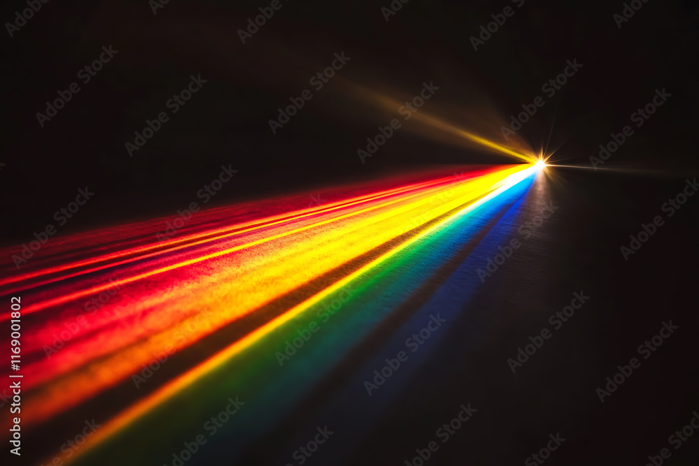 Poster Colorful light rays emanating from a bright source in dark space.