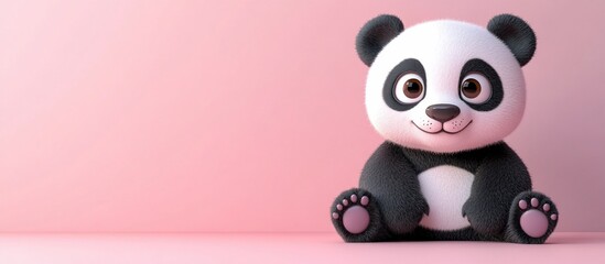 Fototapeta premium Adorable 3D Render of a Baby Panda Sitting on a Pink Background