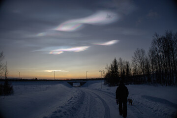 Polar stratospheric cloud, also known as nacreous clouds from nacre, or mother of pearl, due to its...
