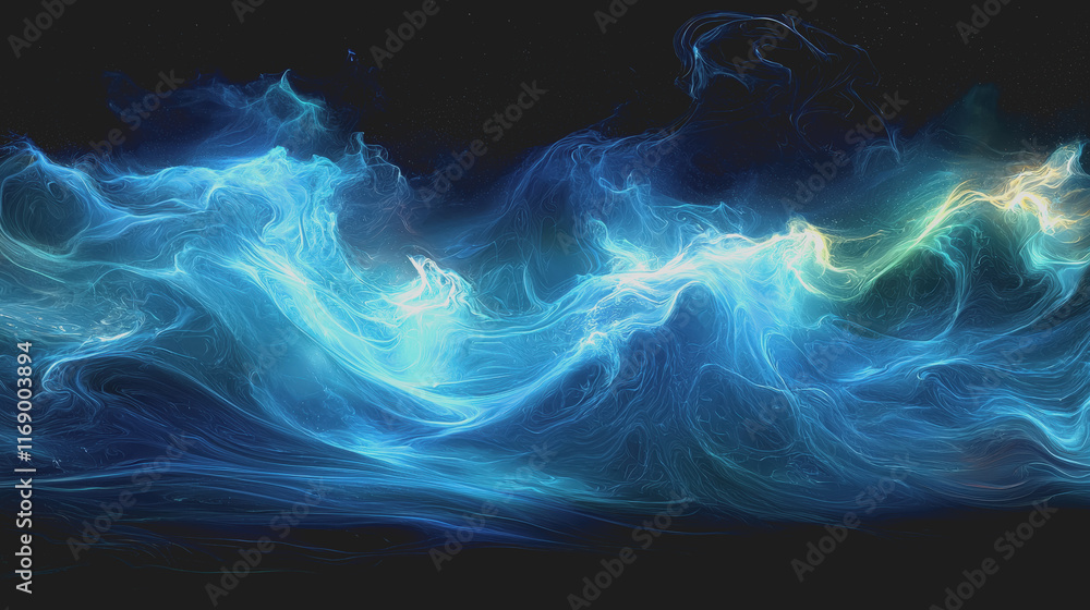 Poster vibrant blue and white abstract background featuring flowing shapes and gradients creating a calming
