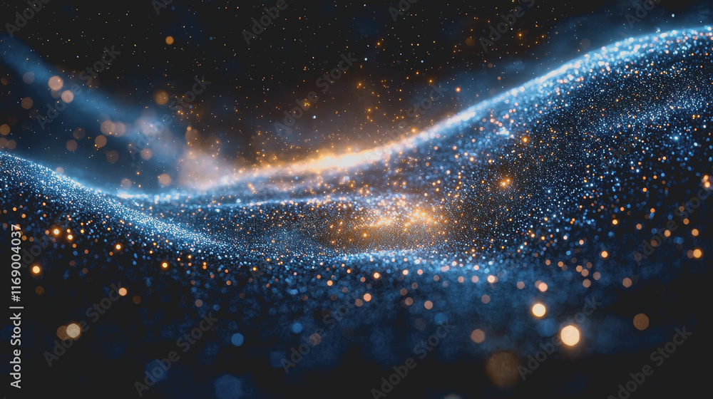 Poster vibrant blue and gold abstract background blending seamlessly with dark black canvas creating a stri