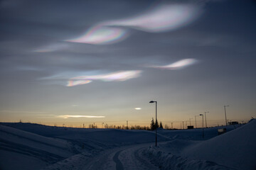 Polar stratospheric cloud, also known as nacreous clouds from nacre, or mother of pearl, due to its...