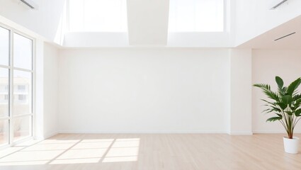 Bright Empty Room With Plant And Sunlight