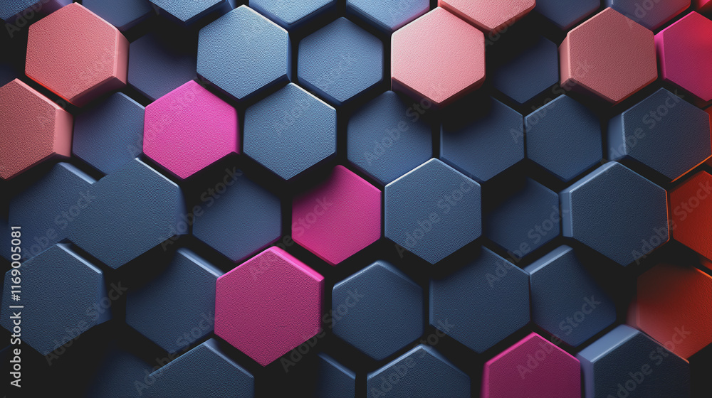 Poster vibrant colorful background featuring interlocking hexagons in a dynamic composition evoking energy 
