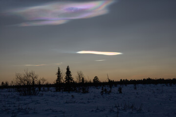 Polar stratospheric cloud, also known as nacreous clouds from nacre, or mother of pearl, due to its...