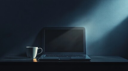 Fototapeta premium Laptop computer and coffee cup on desk