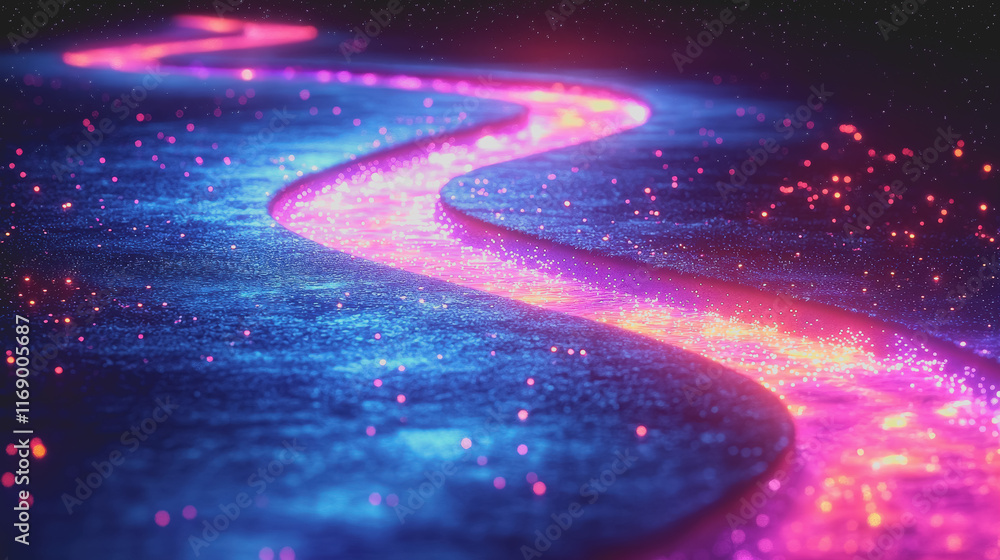 Poster vibrant and ethereal abstract background featuring a curved line bathed in a colorful glow creating 