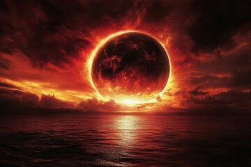 dramatic dark red background with intense sunset ominous clouds creating an apocalyptic feel striking visual for halloween themes