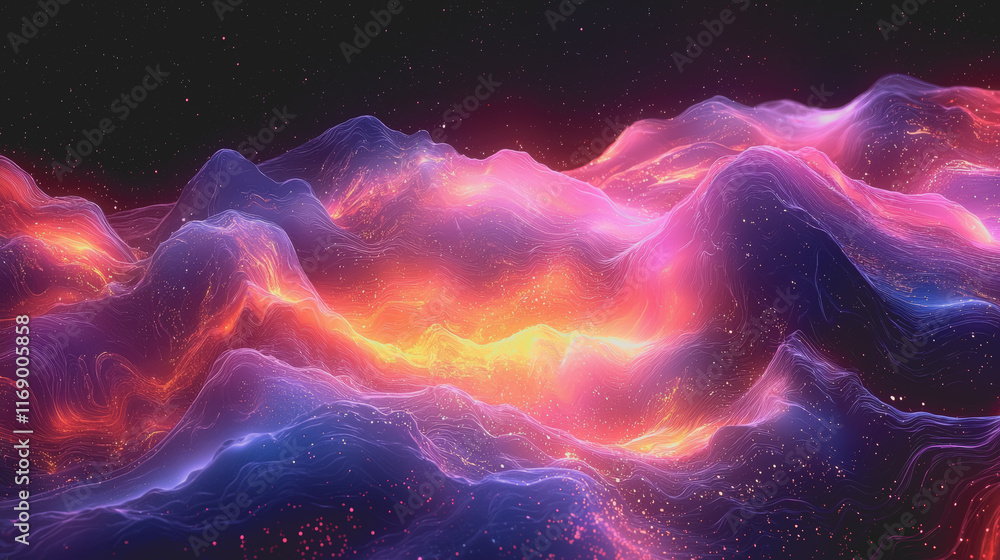 Poster vibrant abstract background featuring a majestic mountain range with colorful hues blending harmonio