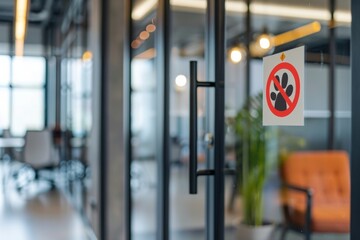 Office entrance with no pets allowed sign