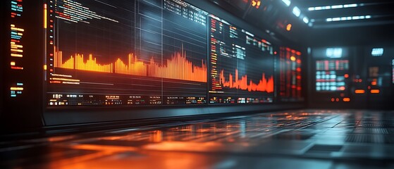 Futuristic stock market data displays.