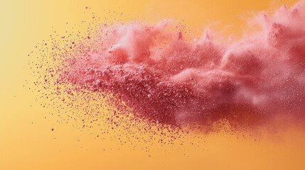 Obraz premium Cheerful Powder Play Pink Powder Explosion Against Yellow Background Vibrant Colors Dynamic Action Energy Fun Creative Photography Composition Bright Mood