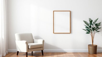 Minimalist room interior with armchair plant and frame