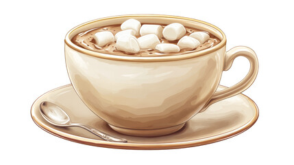 Steaming cup of hot chocolate with melting marshmallows, a cozy winter treat hot