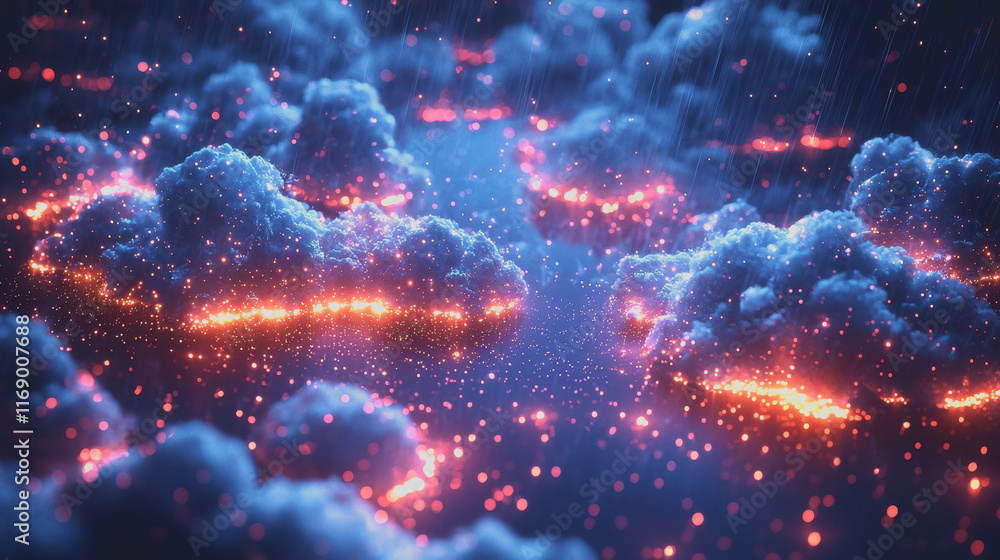 Poster vibrant and colorful sky at dusk with fluffy clouds in a beautiful gradient of warm hues creating an