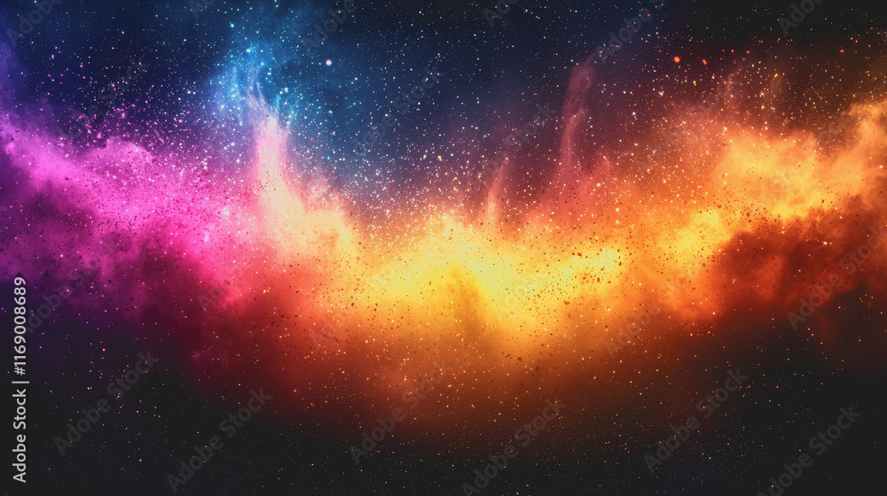 Poster colorful powders explosion creating a stunning colorful nebula with stars and nebulas for vibrant co