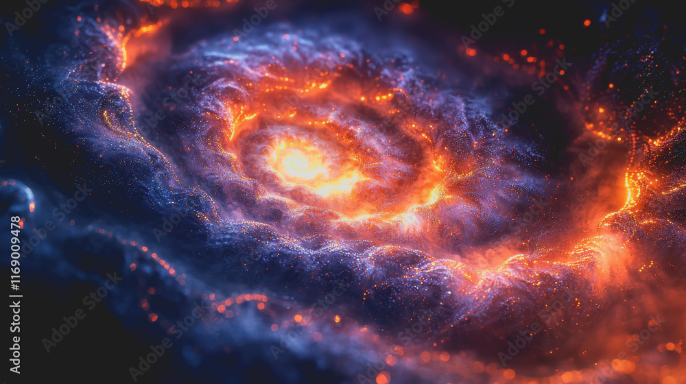 Poster vibrant and colorful cosmic scene featuring a mesmerizing spiral galaxy surrounded by dazzling stars