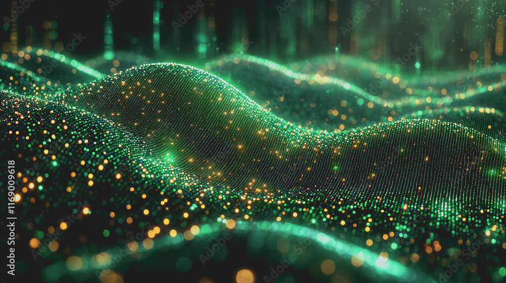 Aufkleber a captivating display of ethereal green and black background with a mesmerizing wave of light flowin