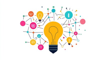 a creative mind map chart clipart, brainstorming process element, colorful connected nodes, flat design, isolated on white background