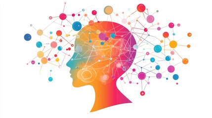 a creative mind map chart clipart, brainstorming process element, colorful connected nodes, flat design, isolated on white background