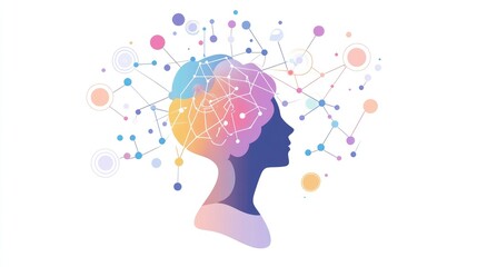 a creative mind map chart clipart, brainstorming process element, colorful connected nodes, flat design, isolated on white background