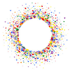 Rainbow colored scattered hearts. LGBT valentine