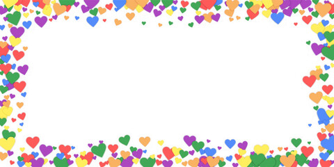 Rainbow colored scattered hearts. LGBT valentine