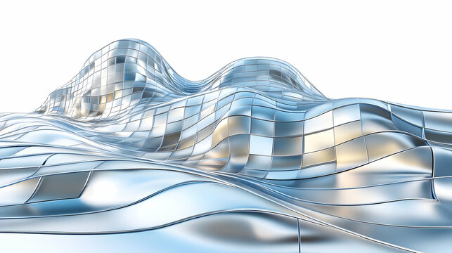 Abstract 3D Metallic Wave Building Illustration - Powered by Adobe