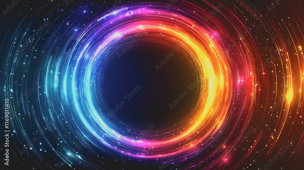 Poster vibrant abstract background featuring colorful lines intertwined with shimmering stars creating an e