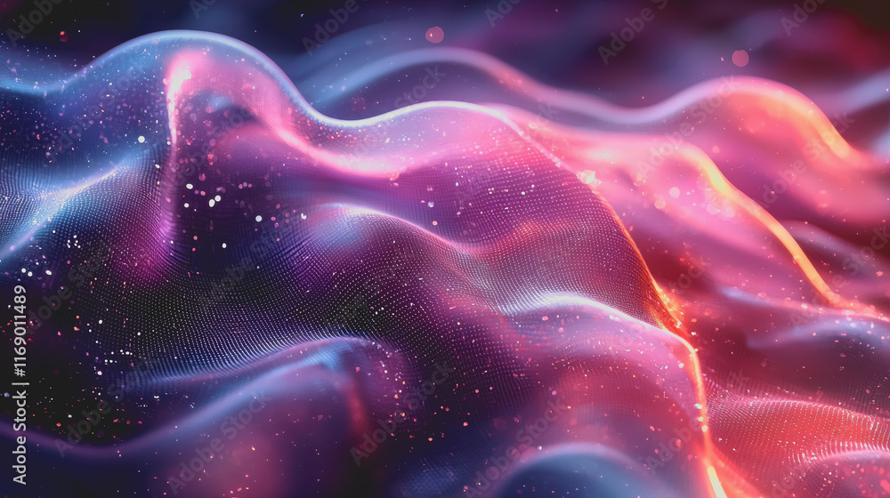 Poster vibrant abstract background featuring colorful waves and dazzling stars creating a dreamy atmosphere