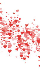 Red hearts scattered on white background.