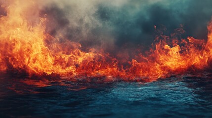 Fototapeta premium Infernal Waters: Fiery Inferno Reflecting on Dark Water