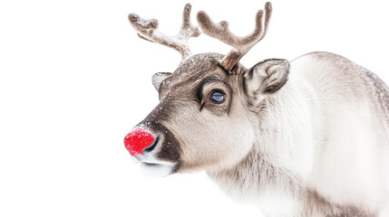 Christmas reindeer with glowing red nose against festive green background