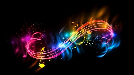 Colorful Musical Notes Flowing In Abstract Design