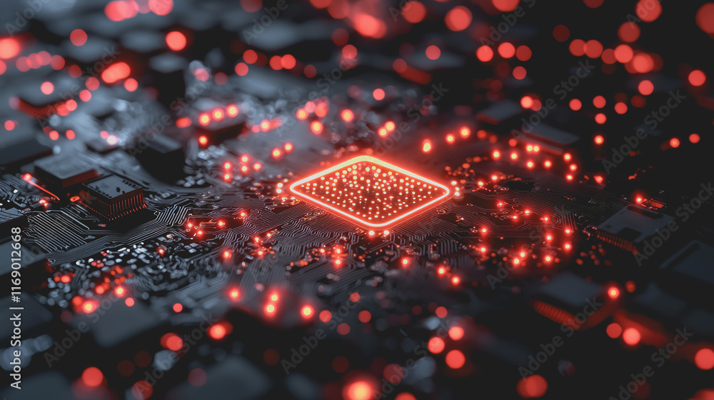 Aufkleber illuminated circuit board featuring a vivid red led light symbolizing innovation and technology in m