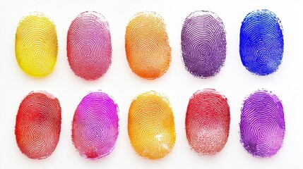 Fototapeta premium Colorful Fingerprint Prints on White Background - Abstract Design