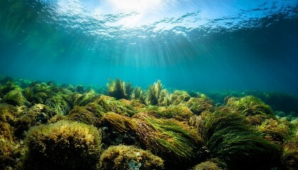 seaweed and natural sunlight underwater seascape in the ocean landscape with seaweeds marine sea bottom ai photography