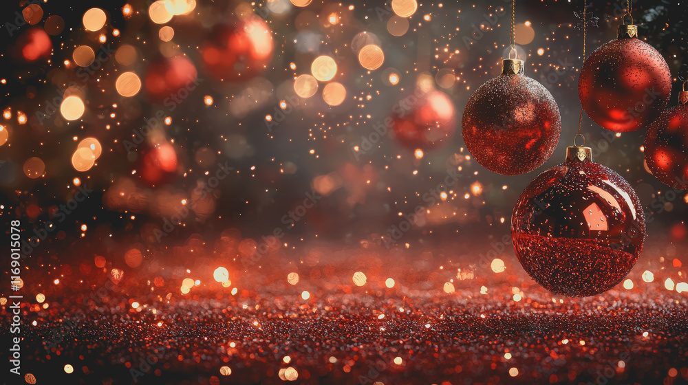 Aufkleber radiant festive atmosphere with a bunch of red christmas balls hanging from a string creating a joyf
