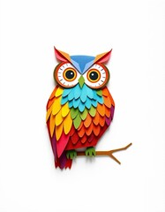 Fototapeta premium kirigami art of colorful owl in a white background.