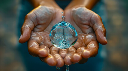 Hands Cradling Water Drop for World Water Day Campaign Promoting Clean Water and Environmental Awareness
